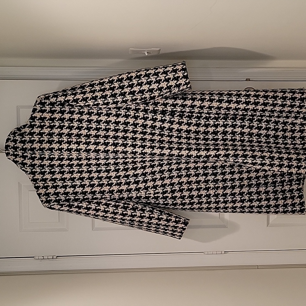 ANN TAYLOR Teal-Blk-Cream Tweed Houndstooth Coat- LIKE NEW - Picture 8 of 9
